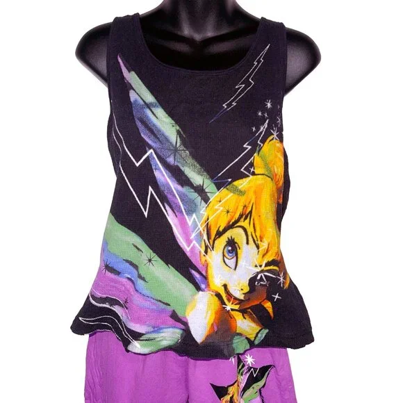 Disney Tinker Bell Purple & Black Pajama Set Women's XL - Picture 3 of 9
